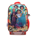 Mochila Escolar Encanto Disney Personajes Con Carro Color Rojo Diseño De La Tela Liso