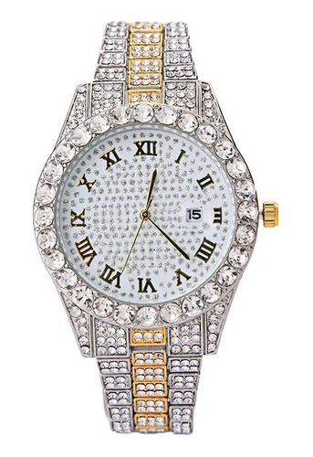 Reloj Con Diamantes Bañado En Oro/plata 18k Full Ice