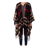 Ruana Mantón Poncho Capa Con Flecos Negro Unisex Premiun