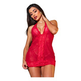 Camisola Renda Feminina Lingerie Combinete Sexy + Fio Dental