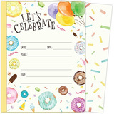 Koko Paper Co Donut Y Globo Invitaciones. Conjunto De 25 5x7