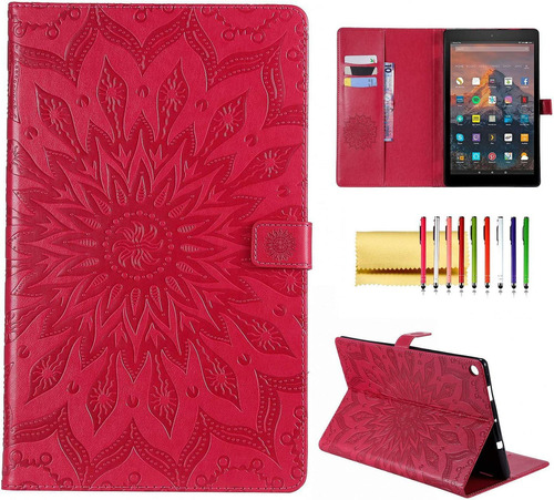 Techcircle Funda P/ Amazon Fire Hd 10 9ª/7ª/5ª Gen Rojo