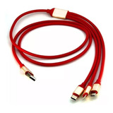 Cable Usb 3 En 1 Tipo C Micro Usb Compatible iPhone Colores Color Rojo