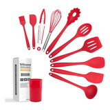 Kit 10 Utensílios Cozinha Silicone Maciço Colheres