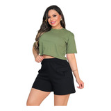 Conjunto Cropped Feminino E Short Curto Moletom Verão