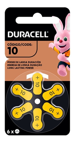 Pila Duracell Hearing Aid Da10 Botón - Pack De 6 Unidades