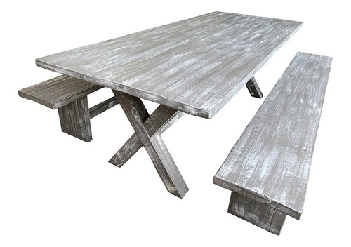 Mesa Gris Terraza Roble Albayalde Con Bancas 200x100cms Nowü