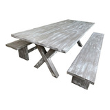 Mesa Terraza Roble Gris Albayalde Con Bancas 160x90cms Nowü