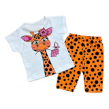 Conjunto Camiseta E Short Para Bebê  Estampa De Girafa