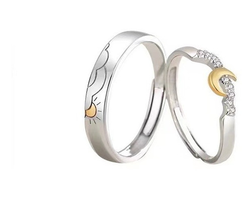 Anillos Ajustable Pareja Novios Compromiso Sol Luna Circón