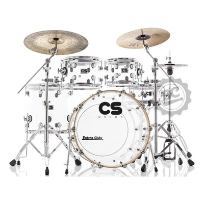 Bateria Acrílica Transparente 5 Cs Drums 22 Com Caixa E Ferragens Branco