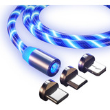 Cable Usb Magnético Carga 3 En 1 Led Azul S Ap11