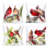 Qinqingo 4 Pack Tinta Pintura Vintage Red Bird Pillow Fundas
