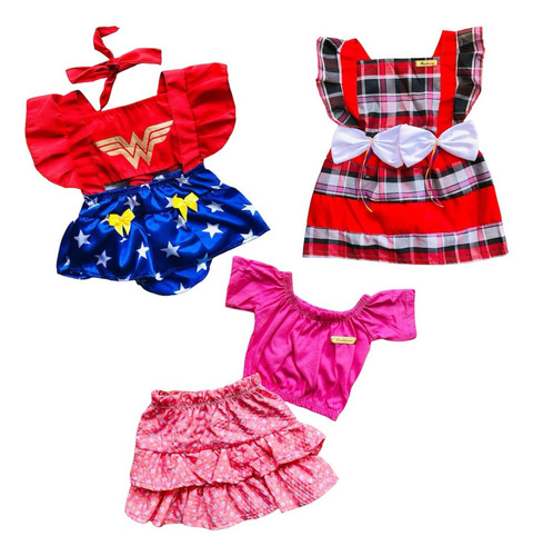 Kit 3 Roupas Bebê Menina Jardineira Romper Infantil