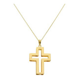 Dije Bizzarro Cruz De Oro Amarillo 14k Con Cadena