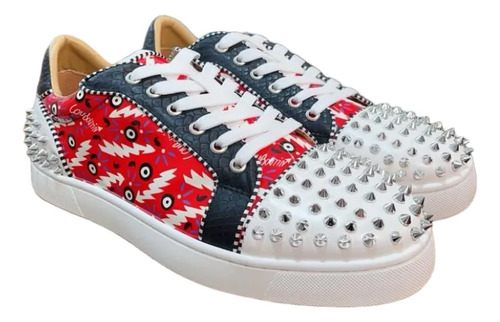 Tenis Christian Louboutin Cl Louis Junior Spikes Unisex Casuales Remachado Plateado | Meses sin interés