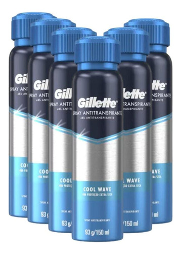 Kit Com 6 Desodorantes Gillette Cool Wave 150ml
