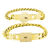 Brazalete Doble Con Candado Concéntrico Dorado