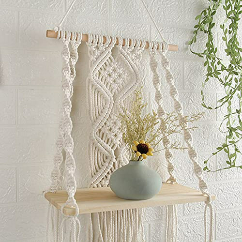 Estante De Pared Macramé Beige Para Decoración De Hogar