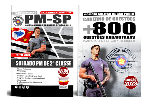  Kit Apostila + Caderno De Questões - Pm - Sp  - 2023 - Soldado 2ª Classe 