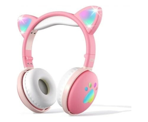 Audifonos Cat Ear Orejas De Gato Rosa Con Blanco Promoción