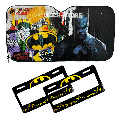 Kit Parasol Parabrisas Batman Joker Dc Comics + Porta Placas