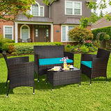 Set Muebles Patio Rattan 4-piezas Luarane (turquesa)