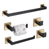 Set De Accesorios De Baño De Acero Inoxidable - Negro Dorado