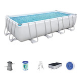 Piscina Estrutural 11532l Retangular + Acessórios Bestway Cor Cinza-claro Mosaico 220v