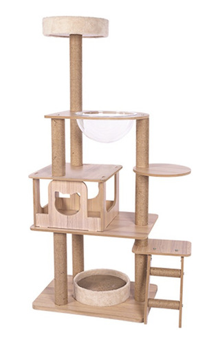 Rascador De Madera Torre Árbol Para Gato Con Casita 143cm