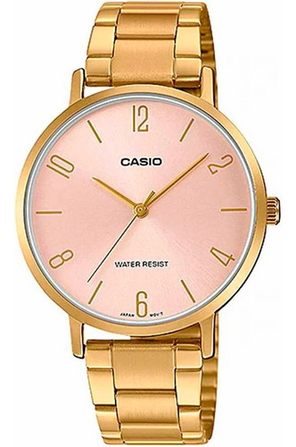 Reloj Casio Metal Dama Ltp-vt01g Coloressurtidos/relojesymas Color De La Correa Dorado Color Del Bisel Dorado Color Del Fondo Rosado