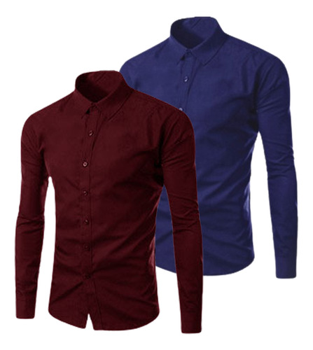 Kit 2 Camisa Social Slim Masculina Manga Longa Promoção
