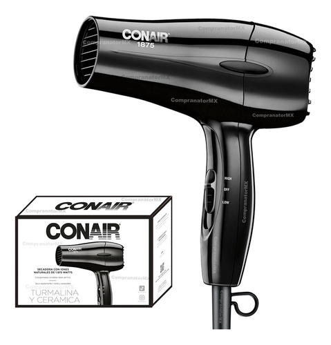 Secadora Cabello Conair Iones Cerámica Viaje Compacta Ligera Color Negro