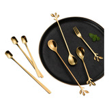 Juego De Cubiertos Finos De 4 Piezas Coffee Spoon Leaf Spoon