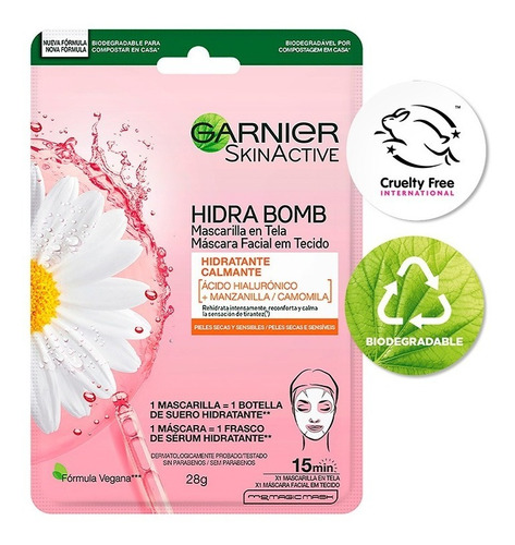 Mascarilla Calmante En Tela Hidra Bomb Garnier Skin Active 1 Tipo De Piel Sensible