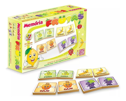 Jogo Da Memória Infantil Frutas 42 Peças + Estojo Madeira