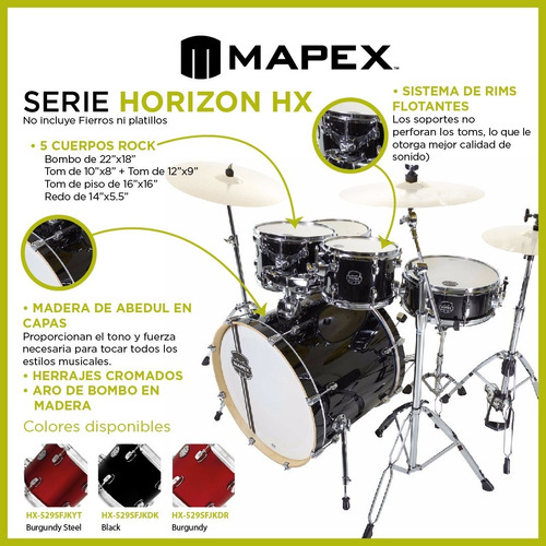 Bateria Mapex Horizon 5 Cuerpos 22-10-12-16-14x5.5 Negra