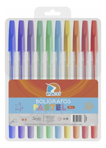 Lapicera Boligrafo Ezco Pastel X10 Colores Surtidos Pack X3