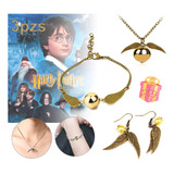 Collar School De Harry Potter  + Aretes + Pulsera Snitch 3pz