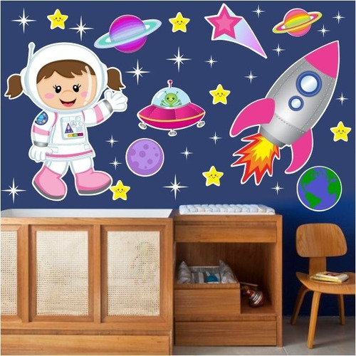 Adesivo De Parede Infantil Astronauta Menina