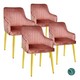 Set 4 Sillas Sillones Comedor Modernos Terciopelo Elegantes Estructura De La Silla Dorado Asiento Rosa