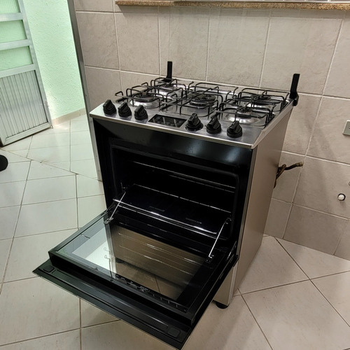 Fogão Brastemp 5 Bocas Cor Inox Com Turbo Chama E Touch Time