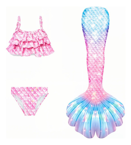 Traje De Baño Tipo Bikini Con Forma De Sirena Para Niñas Con