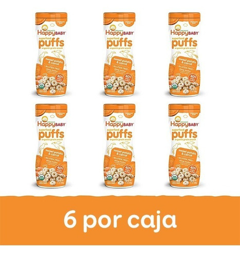 Happy Baby Puffs Cereal Orgánico Camote Y Zanahoria - 6 Pz