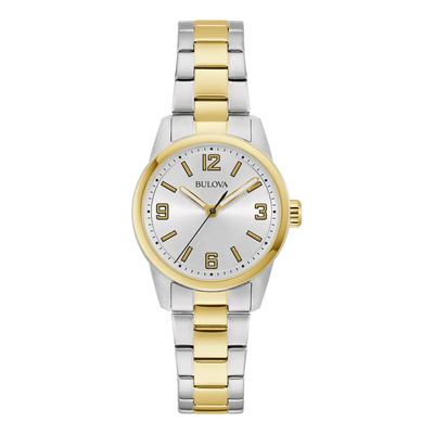 Reloj Bulova Mujer 98l324 Correa Bitono Plateadi\u002FDorado Bisel Dorado Fondo Gris | Meses sin interés