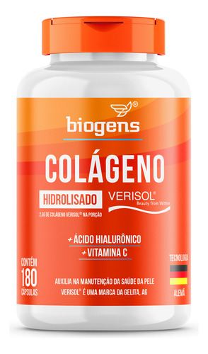 Suplemento Em Cápsulas Biogens Beleza Colágeno Verisol Collagen Skin Hidrolisado Vitamina C Ácido Hialuronico Em Frasco De 120g 180 Un
