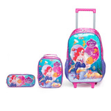 Kit Mochila De Rodinhas Lancheira Estojo Infantil Escolar