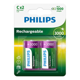 2 Pilhas C Media Recarregável 3000mah Philips Original 