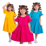 Kit 3 Vestido Infantil Feminino 3 Marias Em Algodão