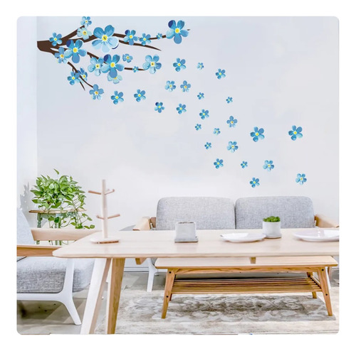 Vinil Decorativo Flores Azules Arbol Pegatina Pared